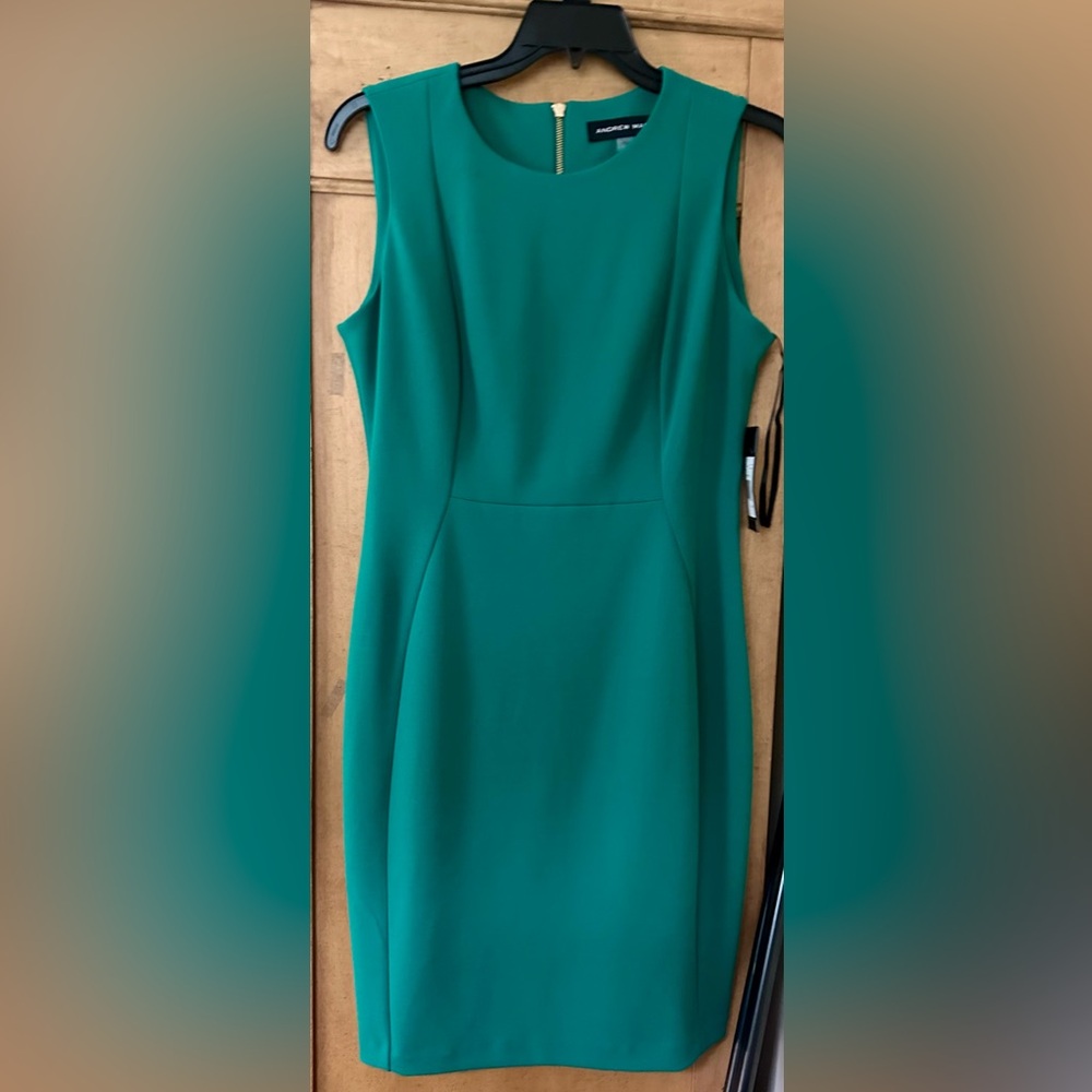 Andrew Marc Sleeveless Teal Midi Sheath Dress